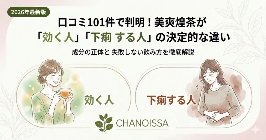 美爽煌茶の口コミ分析記事アイキャッチ。評価が分かれる理由と正しい飲み方を解説。