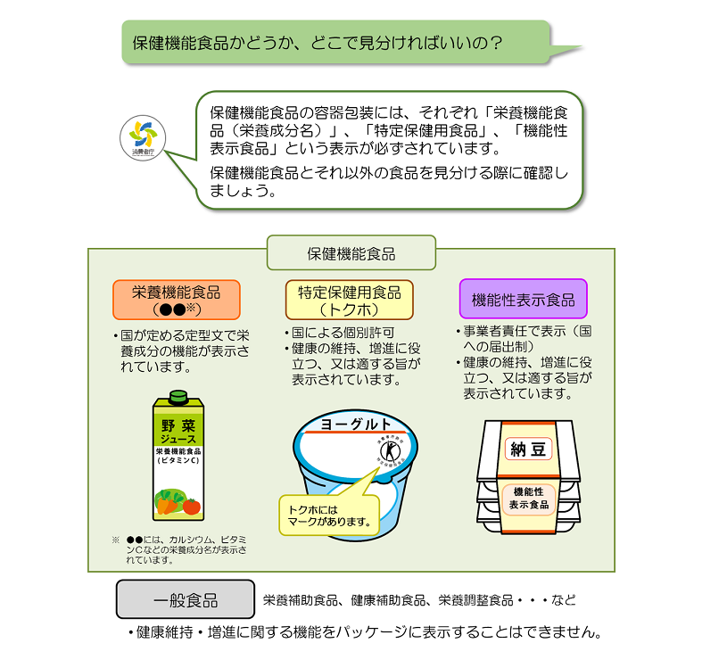 消費者庁公式サイトの保健機能食品制度に関する解説ページ。トクホや機能性表示食品の定義を確認できる。
